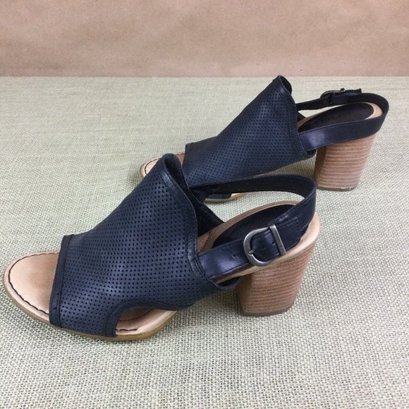 BORN Leather Peep Toe Heel Sandals - Picture 7 of 10